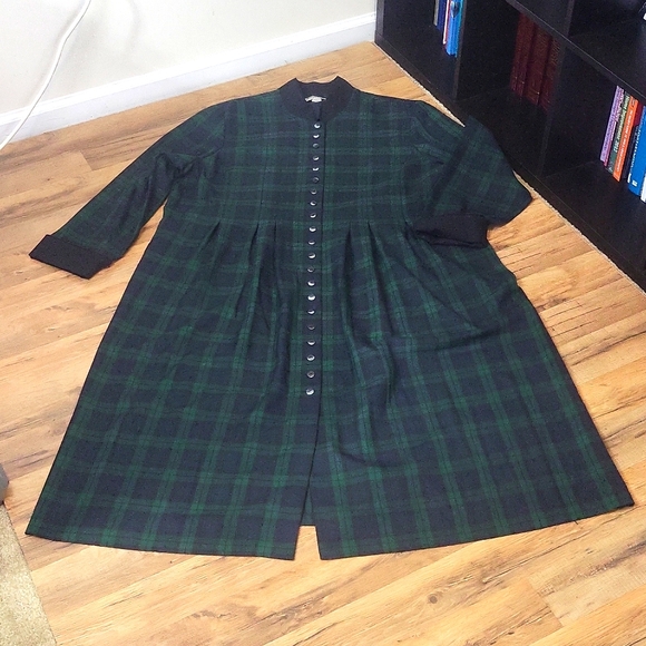 Vtg 90s APPLESEED'S Green Blue Plaid Long Sleeve Button Front Praire Dress - 26W - Picture 6 of 12